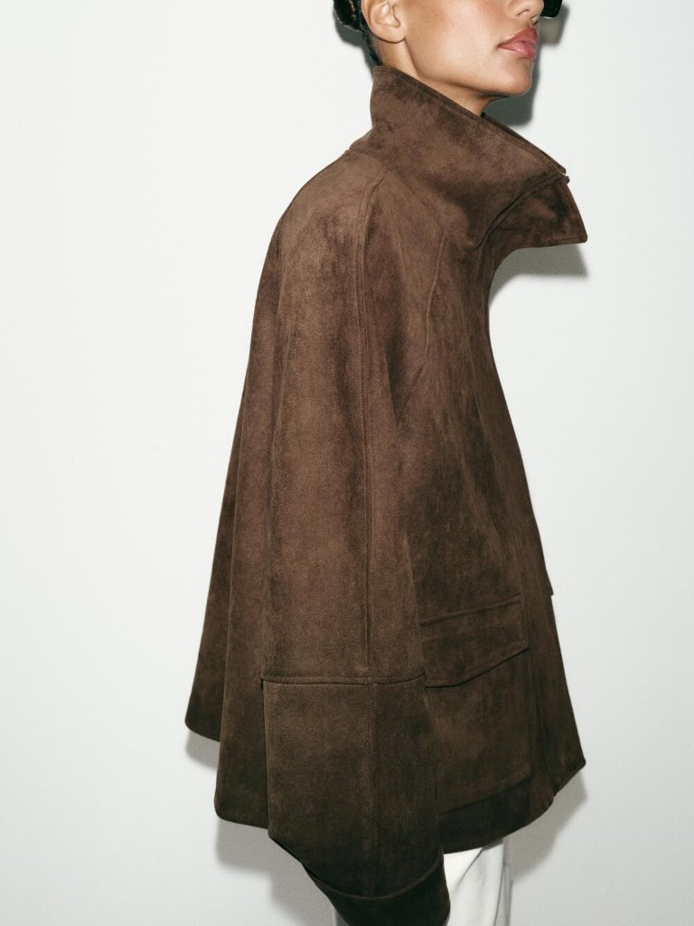 BNWT ZARA WOMAN FAUX SUEDE POCKET JACKET Dark brown - Picture 5 of 14